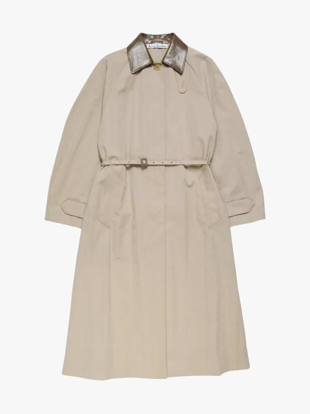 Acne Studios Mantel mit Lederkragen und Gürtel Khaki Damen