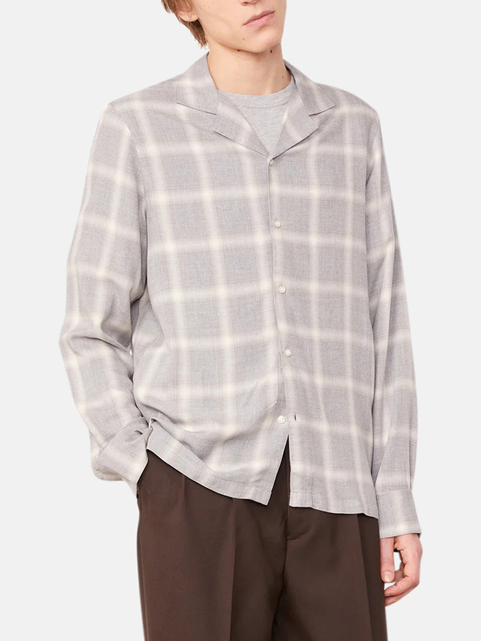 Officine Générale Eren Shirt Ramie Light Grey/Ecru Men