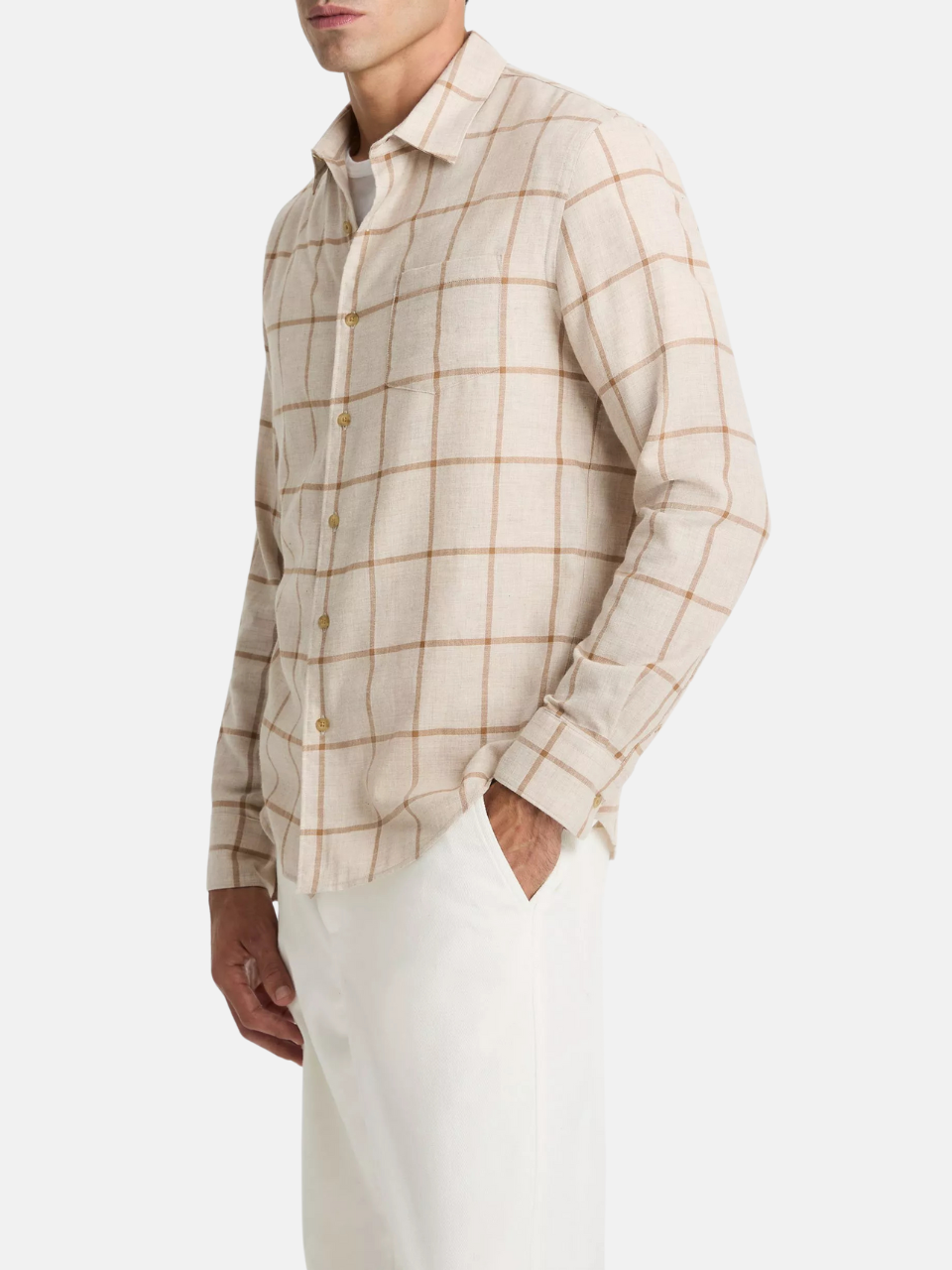 Vince Rockery Plaid Cotton Button-Front Shirt Heather Oatmeal / Walnut Herren