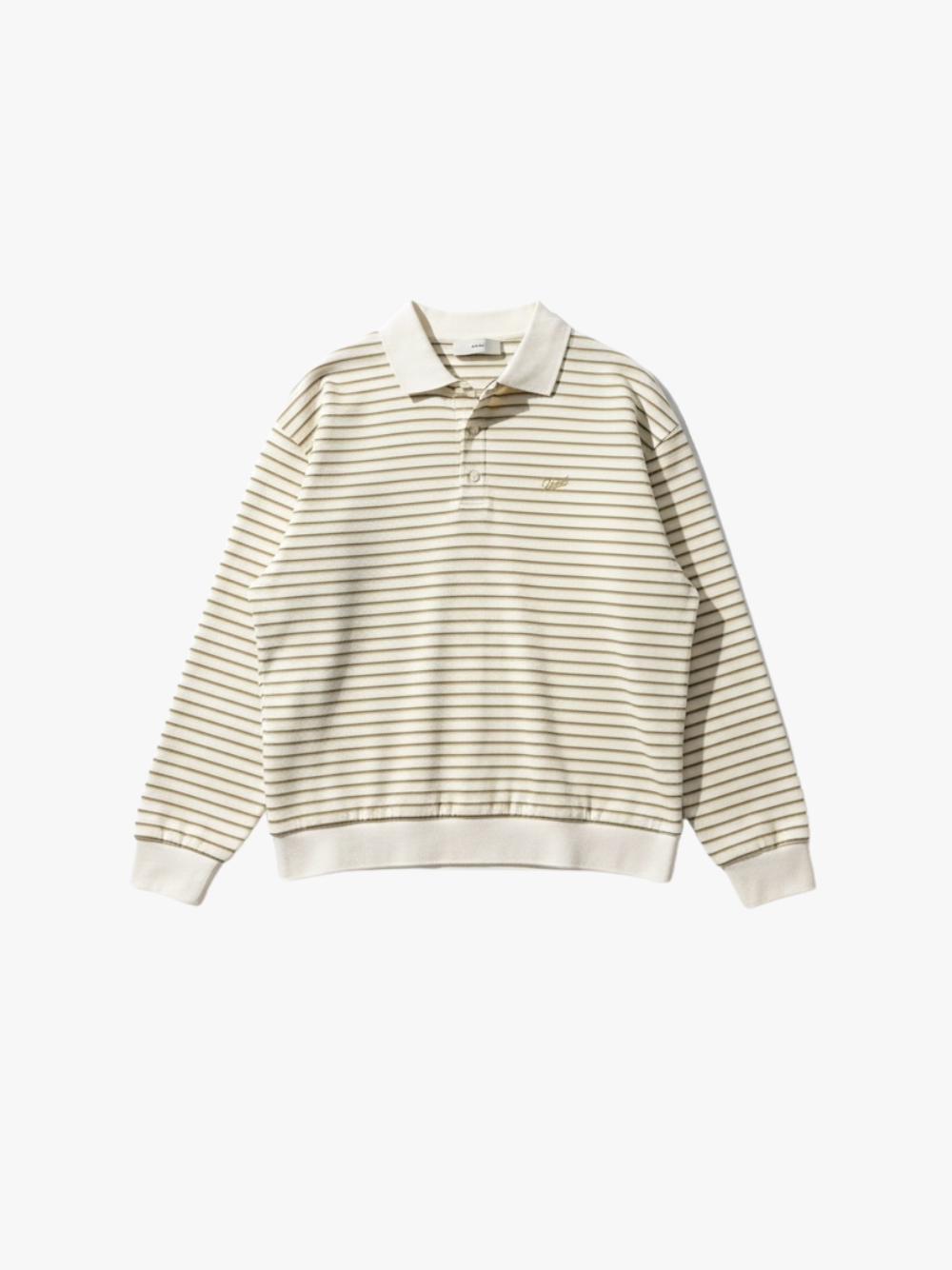 Dunst Unisex Striped Collar T-Shirt Olive Green