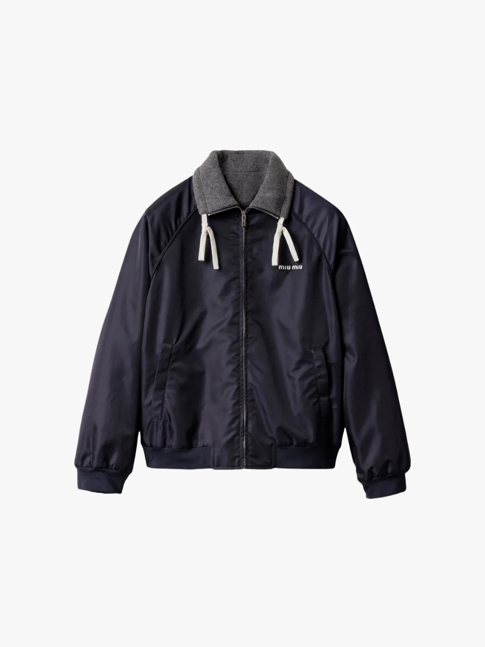 Miu Miu Wendbare Bomberjacke mit Logo-Stickerei Blau Damen