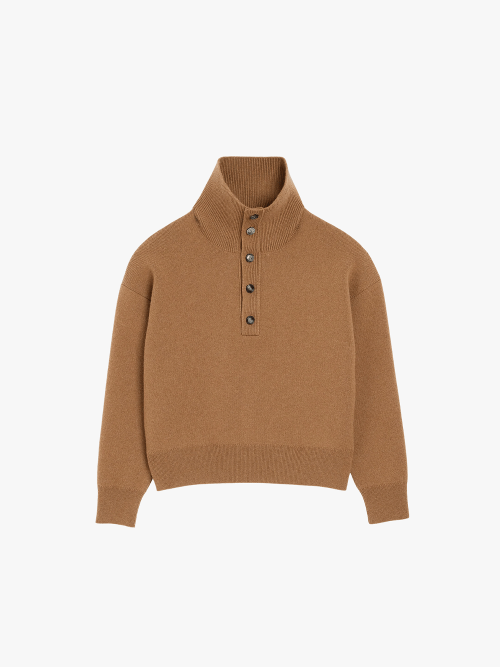 Ami Paris Brauner Wollpullover mit hohem, geknöpftem Kragen Camel Herren
