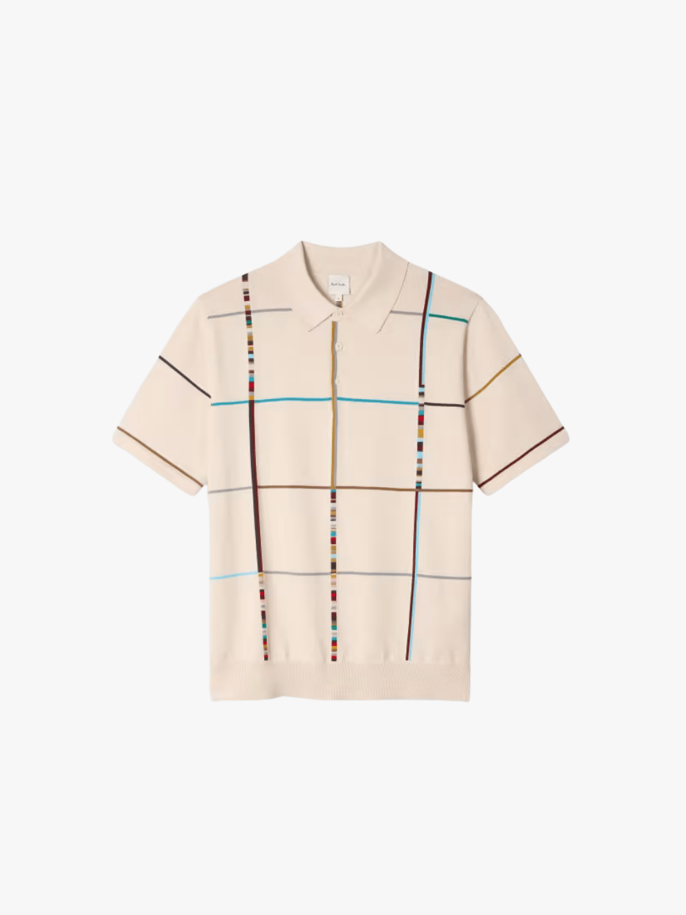 Paul Smith Ecru Signature Stripe Check Knitted Cotton Polo Shirt Men