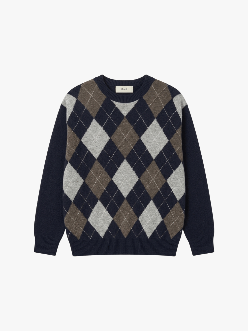 Dunst Argyle Crew Neck Sweater Navy Men