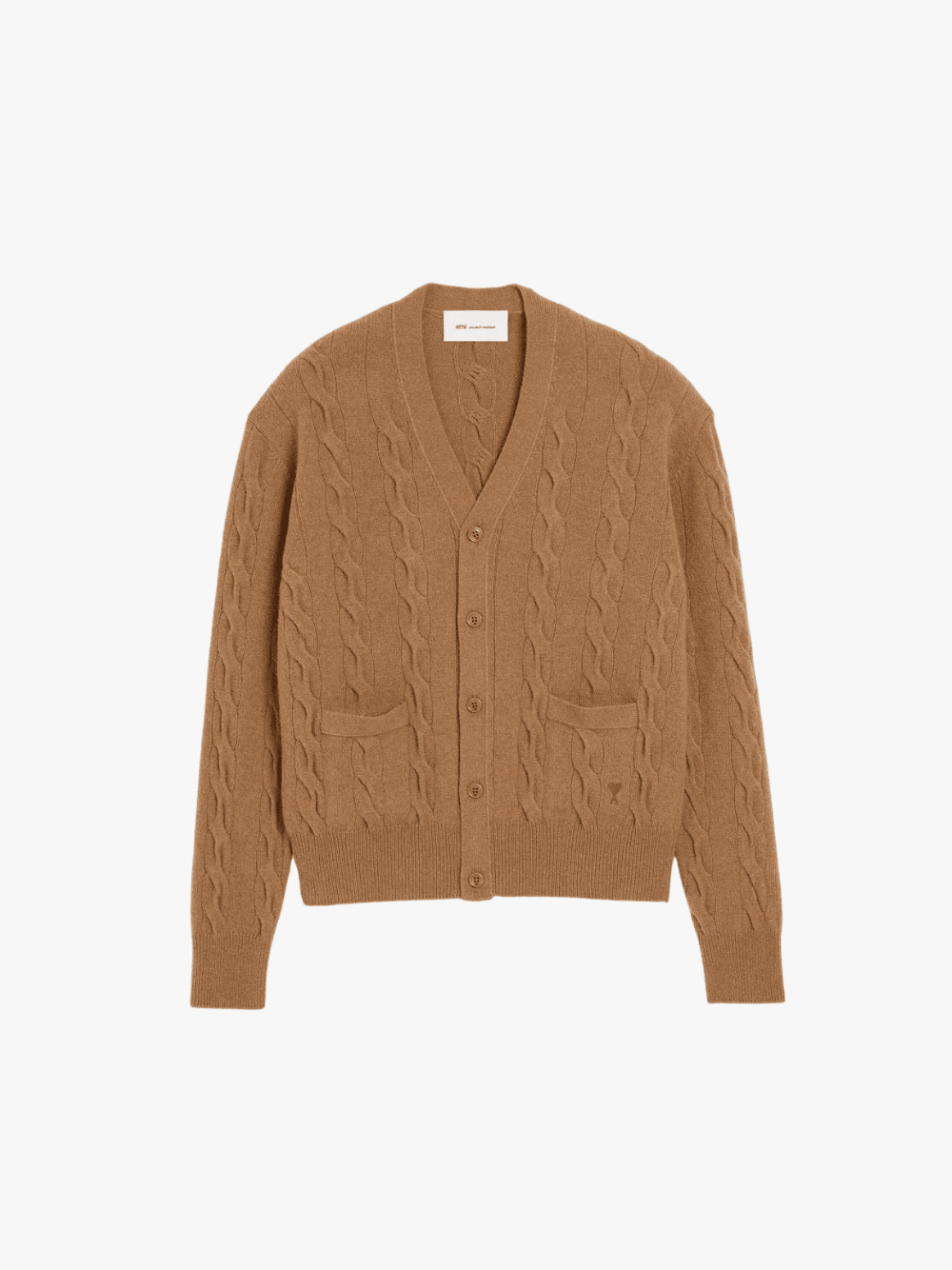 Ami Paris Cable Wool Knit Cardigan Camel Men's