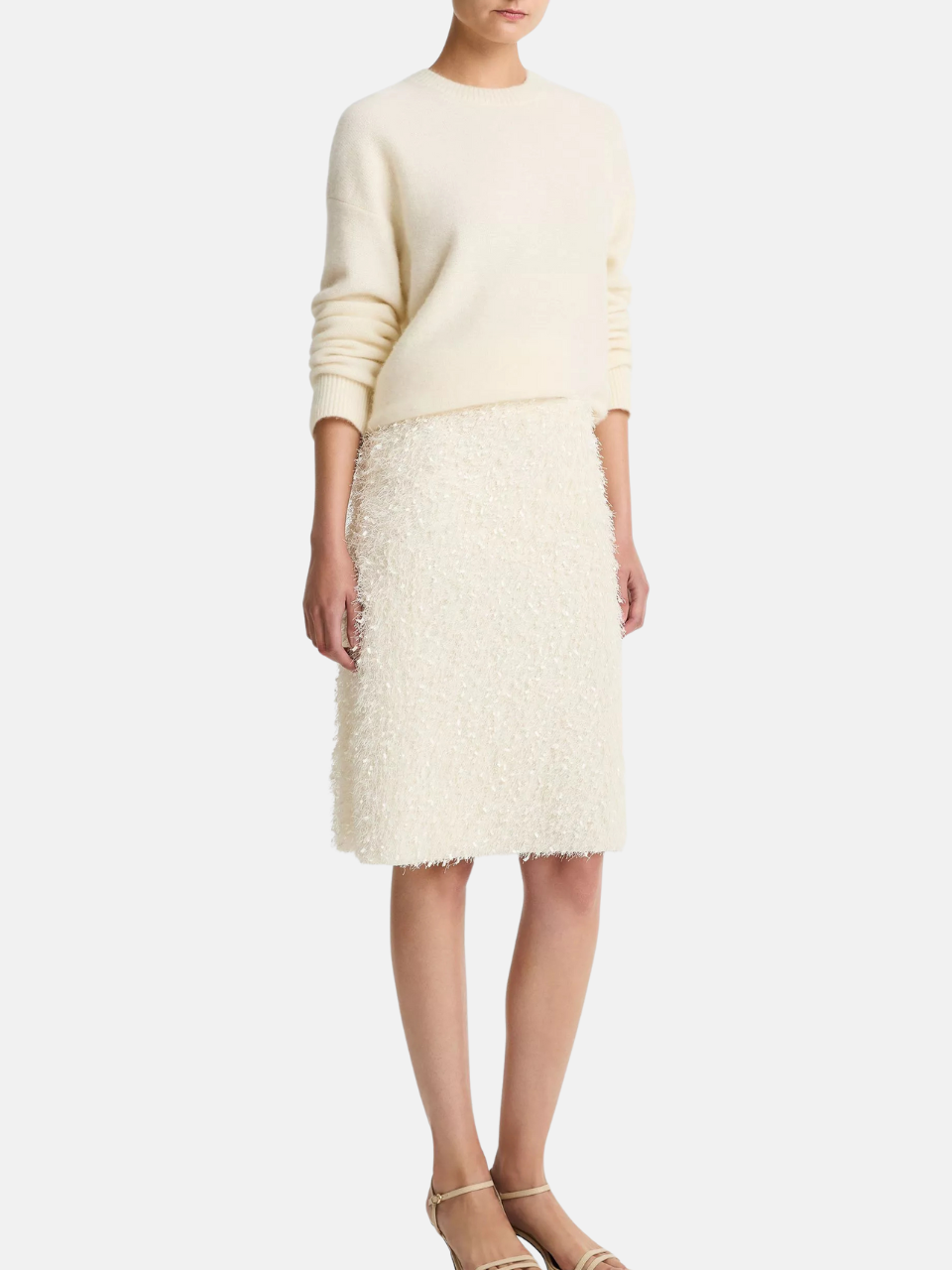 Vince Feathery Fringe Knie‑Rock Off‑White Damen