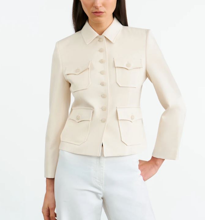 Nili Lotan Jamison Wool Twill Jacket Ecru Women