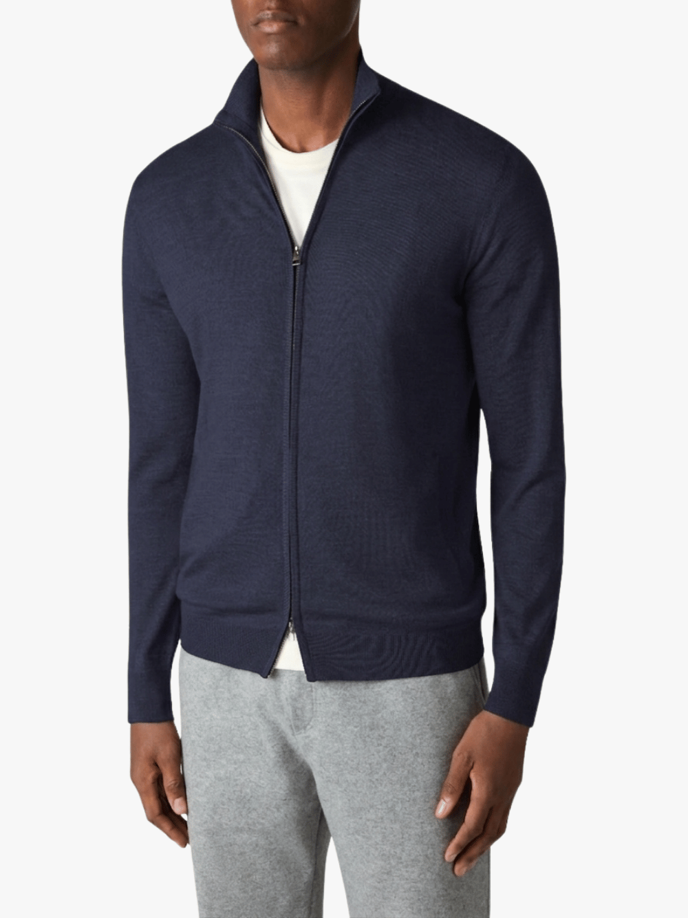 Brett Johnson Virgin Wool Full Zip Sweatjacket Navy Men's