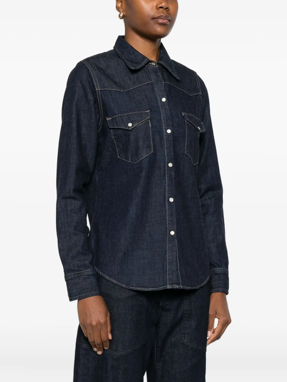 Nili Lotan denim shirt with chest pocket, indigo blue, women's Nili Lotan denim shirt with chest pocket, indigo blue, women's