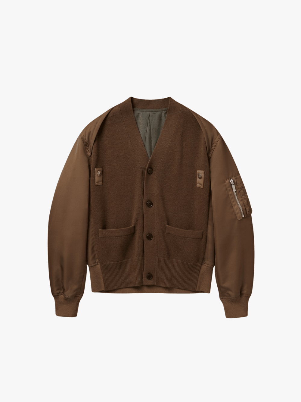 Sacai Nylon Twill x Cotton Knit Strickjacke Braun Damen