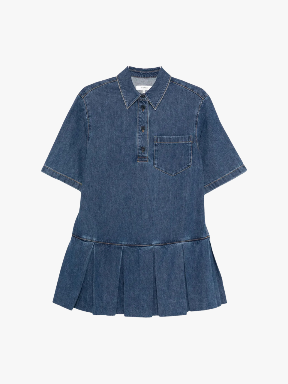 FRAME Plissiertes Jeanshemdkleid Blau Damen