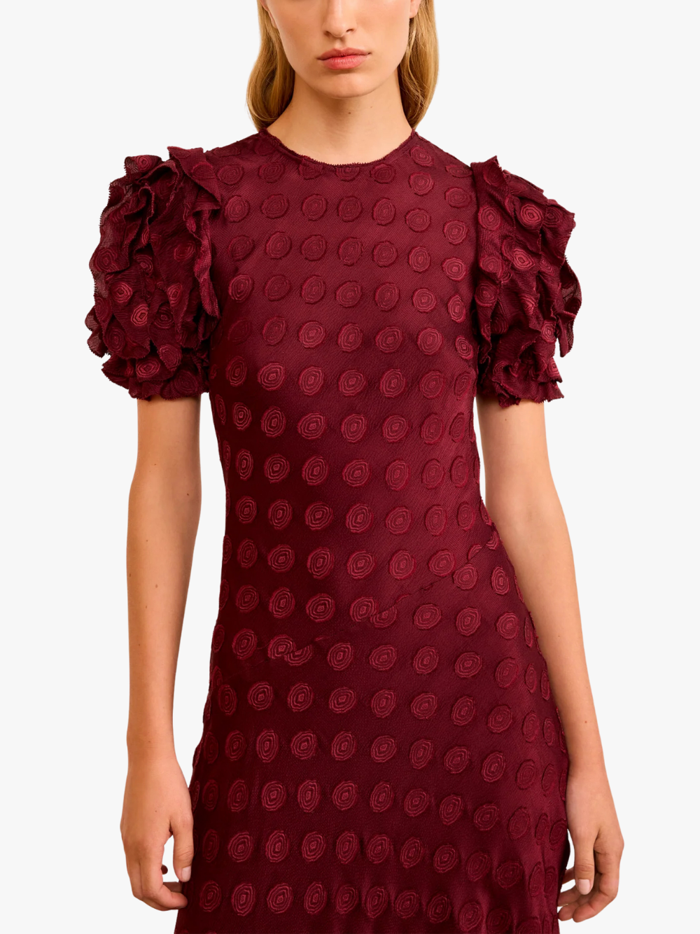 Ulla Johnson Elvia Ruffle Sleeve Midi Dress Claret Women