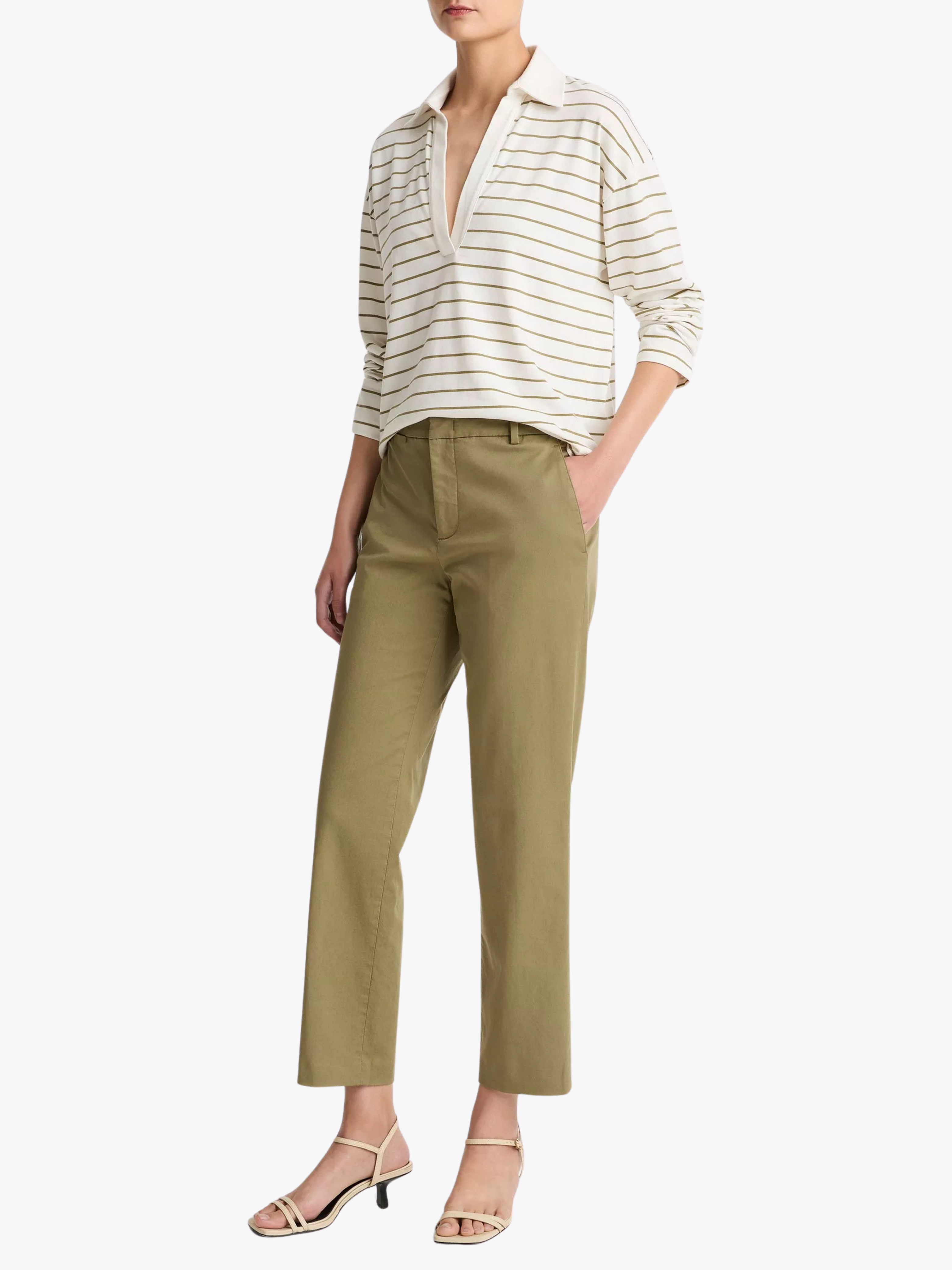 Vince Avery Mid‑Rise Italian Stretch‑Cotton Chino Pant Olive Stone Women