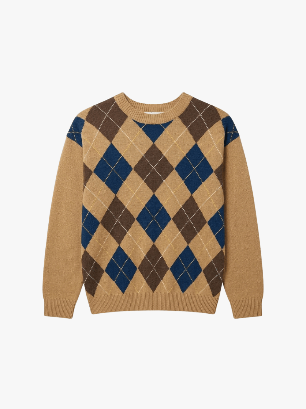Dunst Argyle Crew Neck Sweater Beige Men
