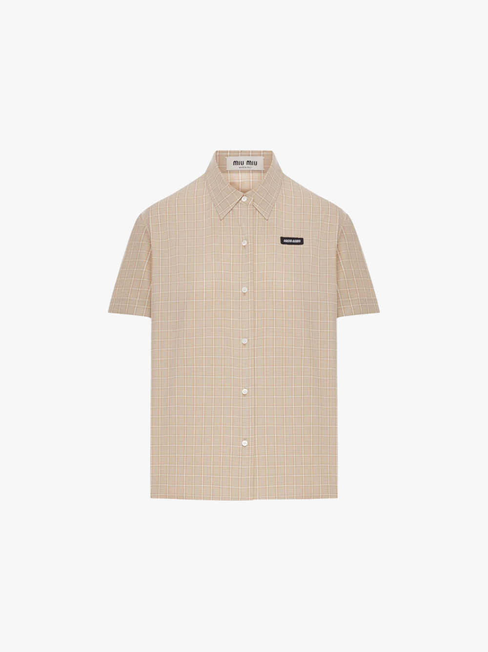 Miu Miu Kariertes Hemd mit Logo-Applikation Beige Damen