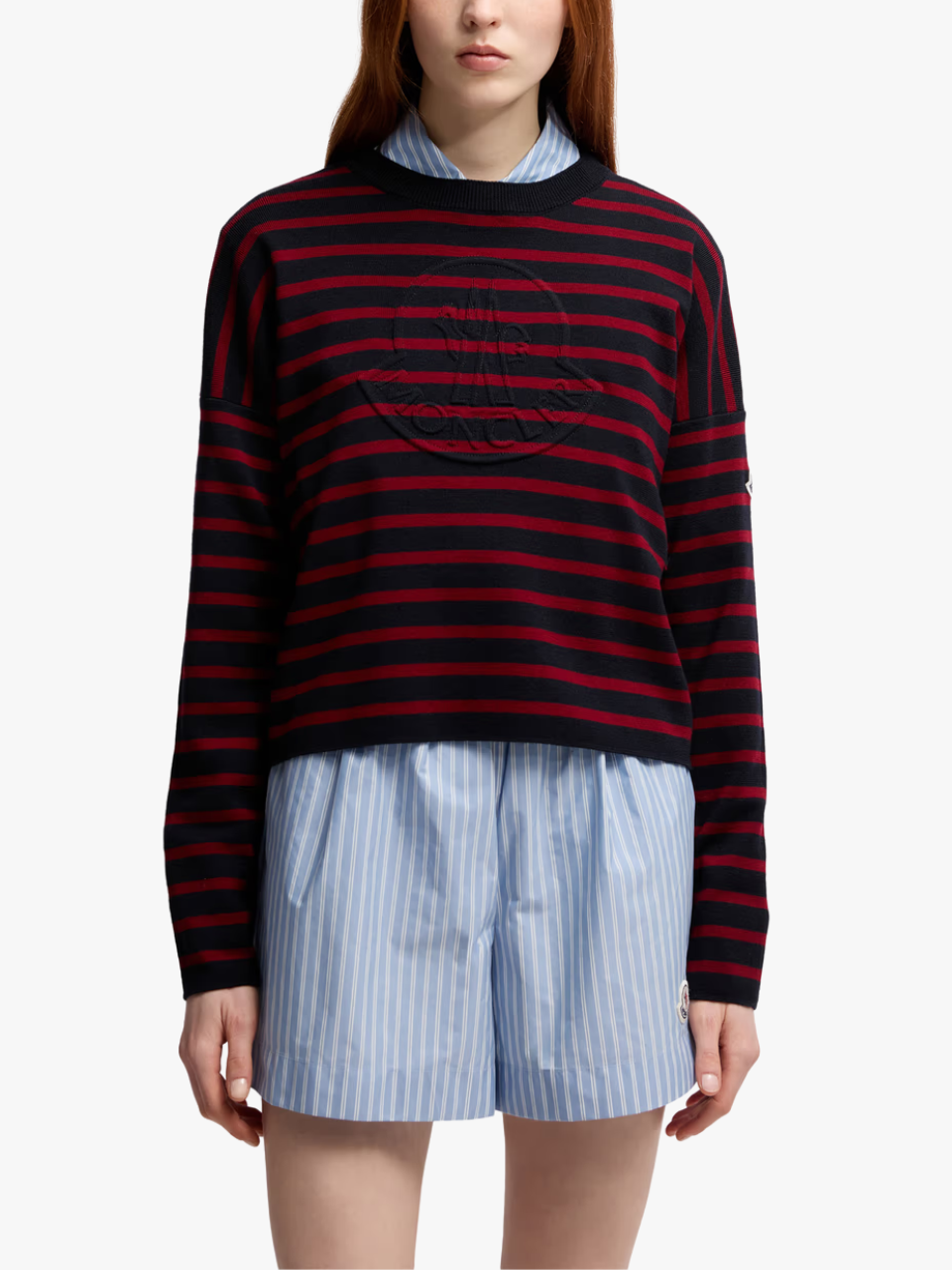 Moncler Gestreifter Pullover aus Wolle Rot Damen