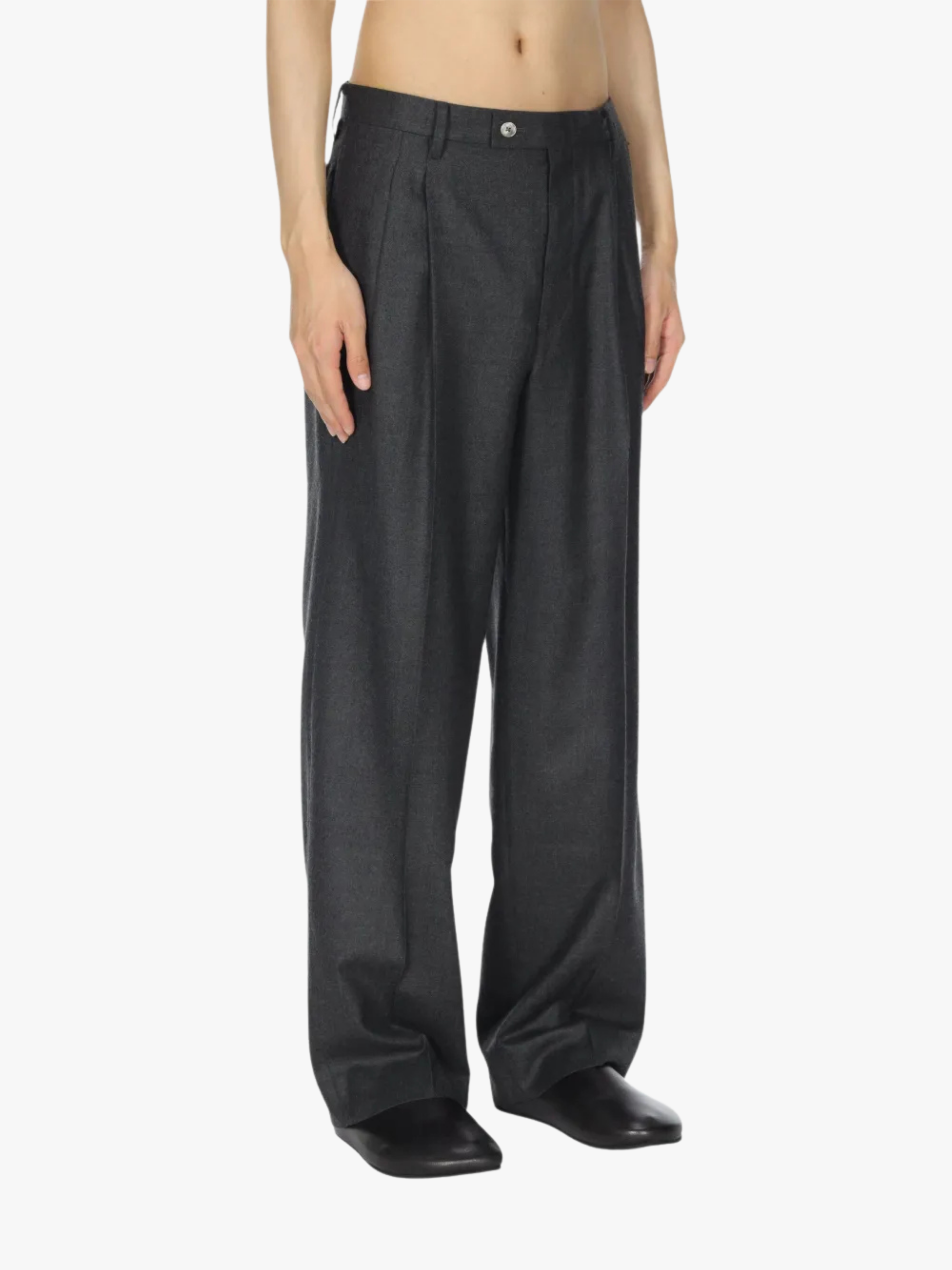 Auralee Lightweight Pants with Two Pleats Charcoal Dark Gray Men Auralee Lightweight Pants with Two Pleats Charcoal Dark Gray Men