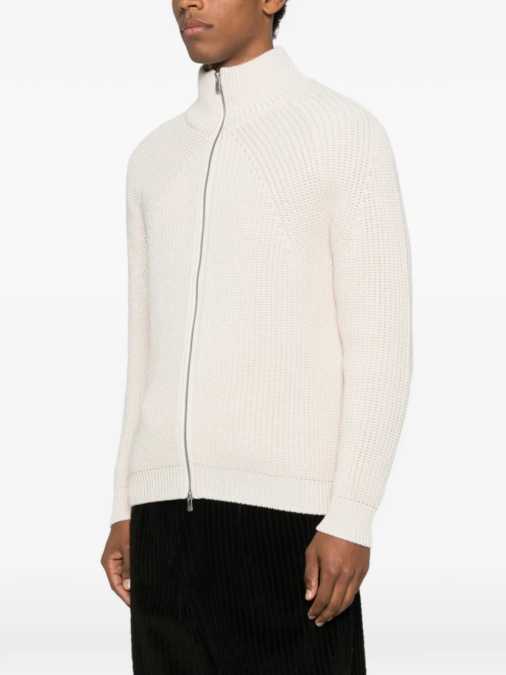 Batoner Strickpullover mit Reißverschluss und Trichterkragen Elfenbeinfarben Herren