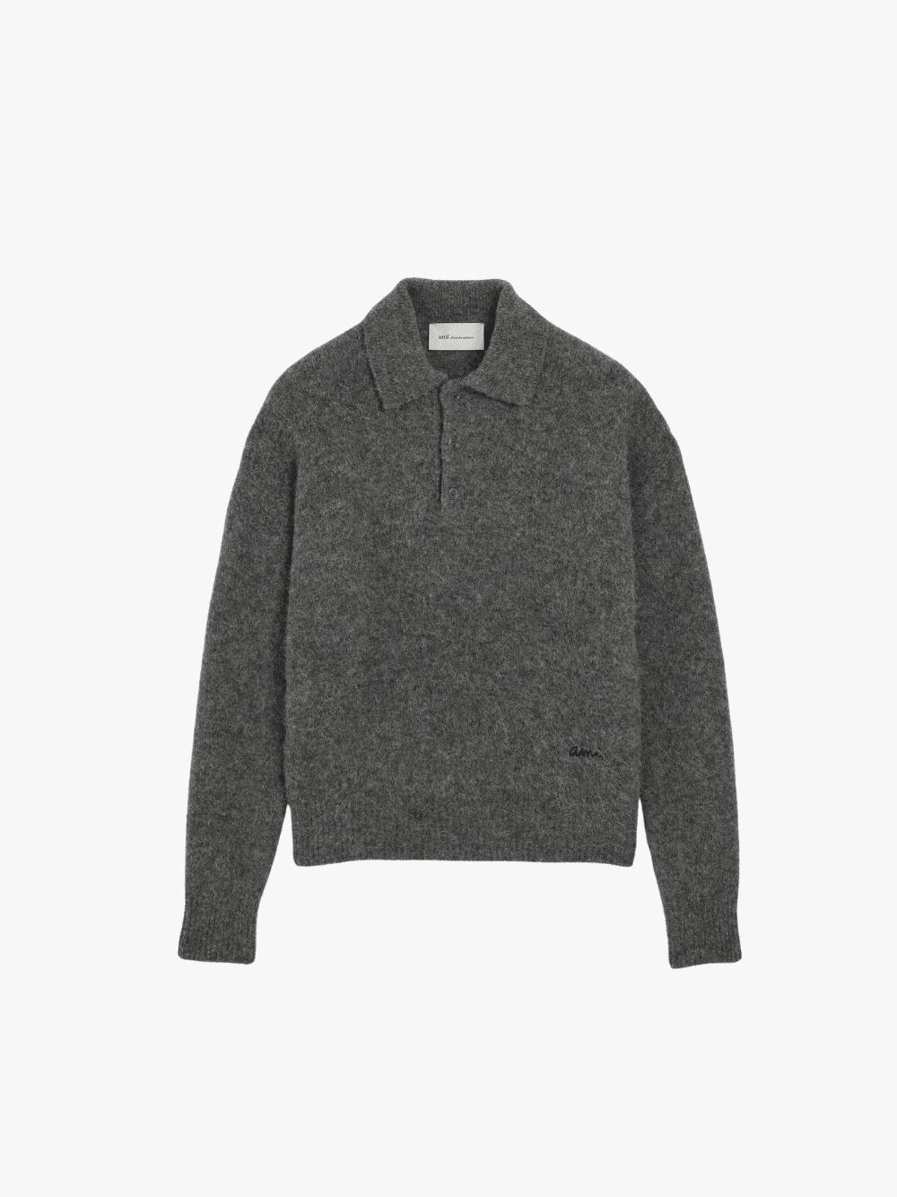 Ami Paris Alpaca Wool Knit Polo Sweater Grey Men's