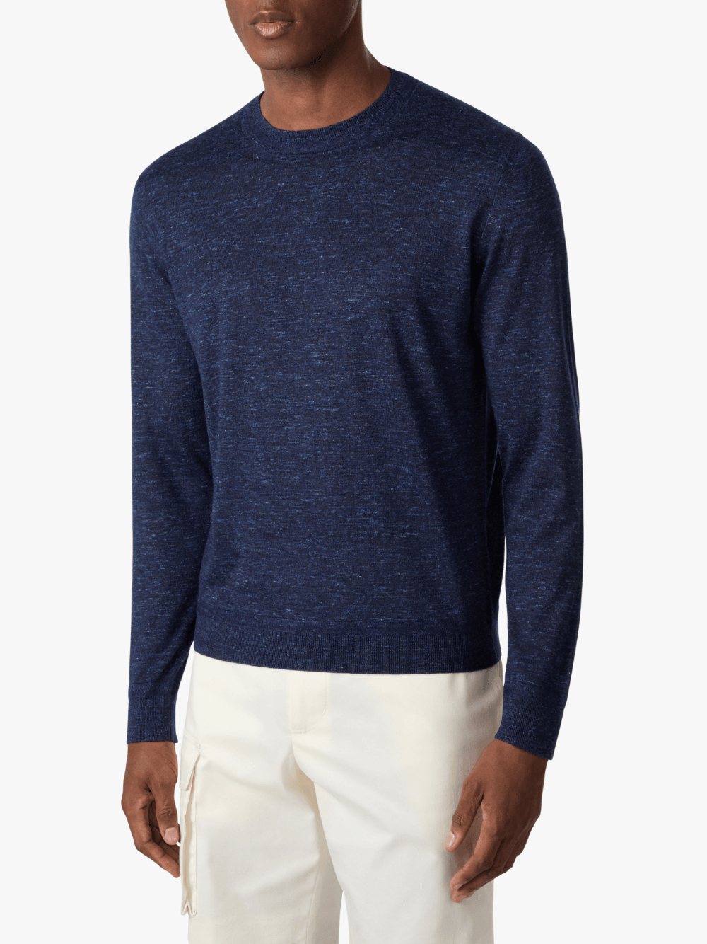 Brett Johnson Cashmere Silk Linen Crewneck Sweatshirt Navy Herren