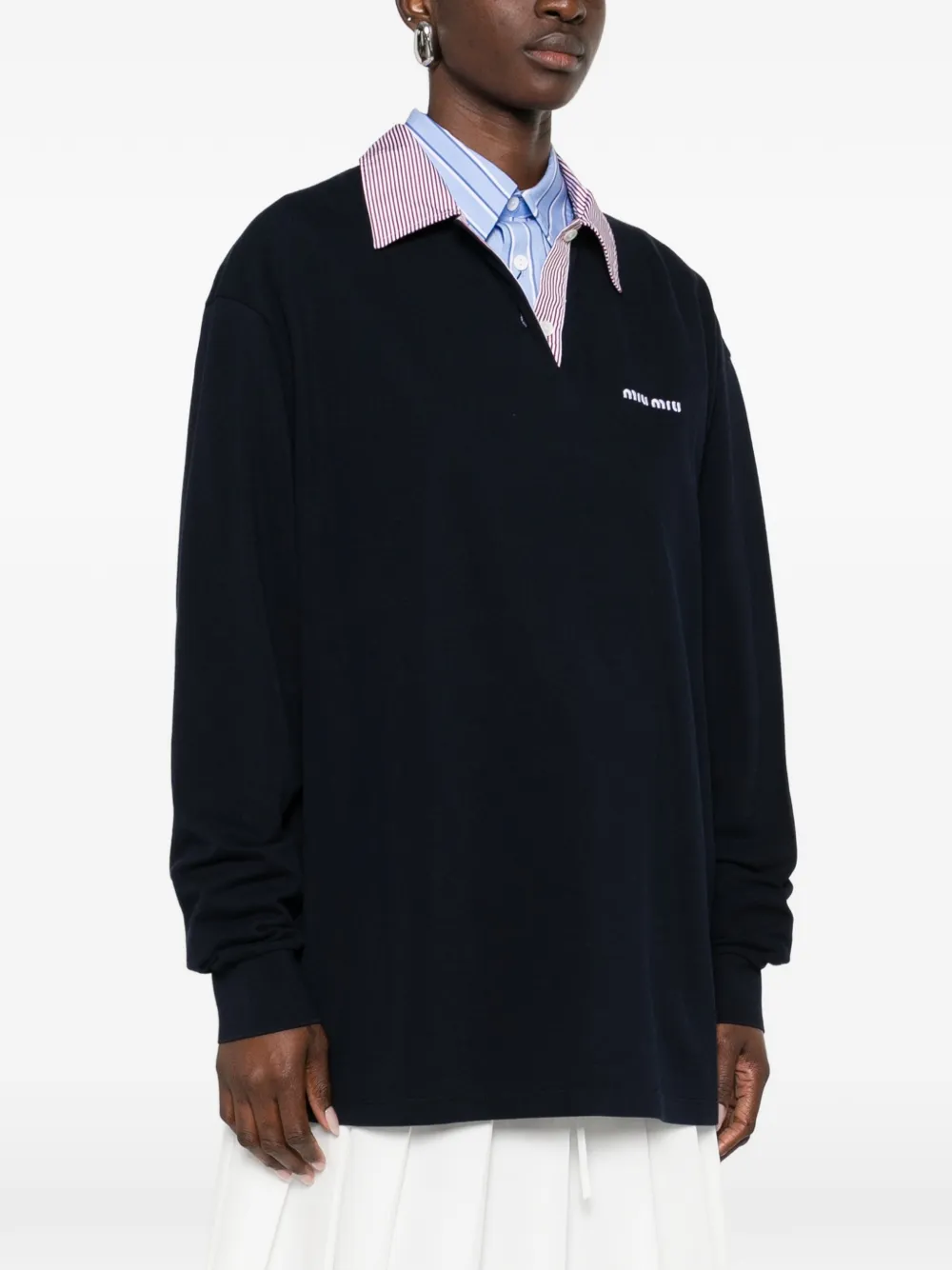 Miu Miu Polo Shirt with Striped Collar Dark Blue Women