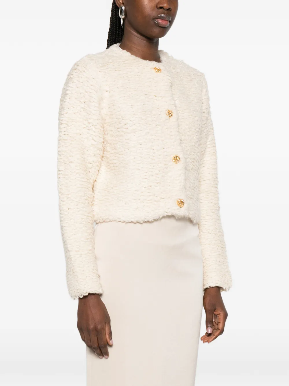 Frame Die Shag-Strickjacke mit Knöpfen Cremefarben Damen