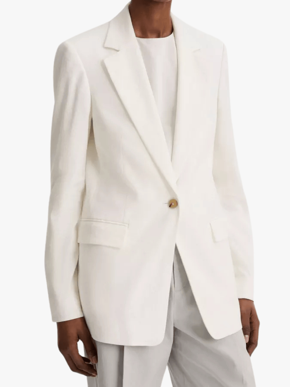 Vince Linen-Blend Shrunken Blazer White Women's