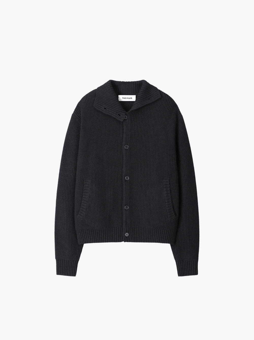 Tony Wack High Neck Merino Wool Button Up Knitted Blouson Black Men