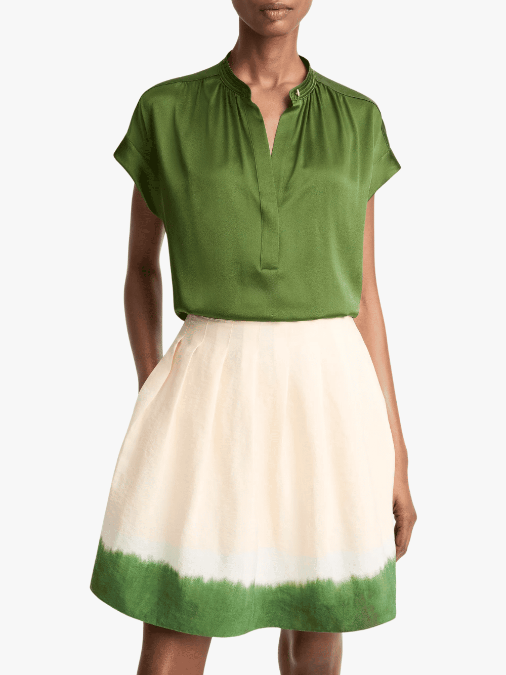 Vince Silk Gathered Cap-Sleeve Blouse Herb Damen