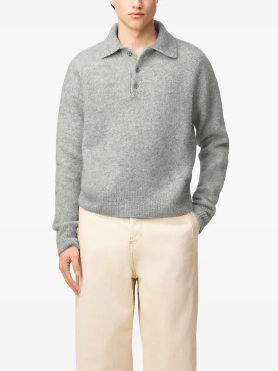 AMI Paris Polohemd mit Logo-Stickerei Grau Herren