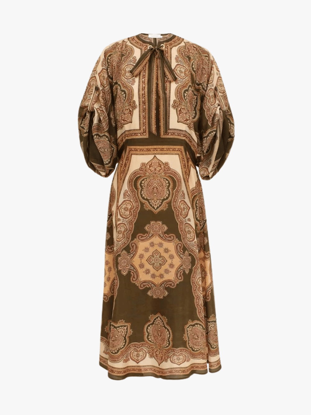 Zimmermann Mahon Tunic Midi Kleid Olivgrün Paisley Damen