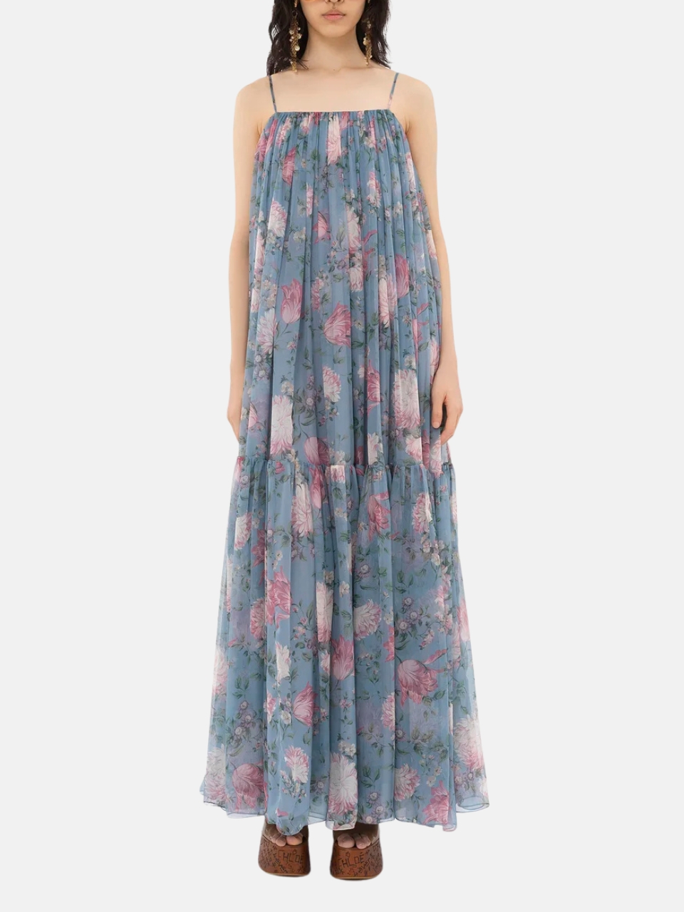 Ärmelloses langes Kleid aus Seiden-Mousseline Ärmelloses langes Kleid aus Seiden-Mousseline