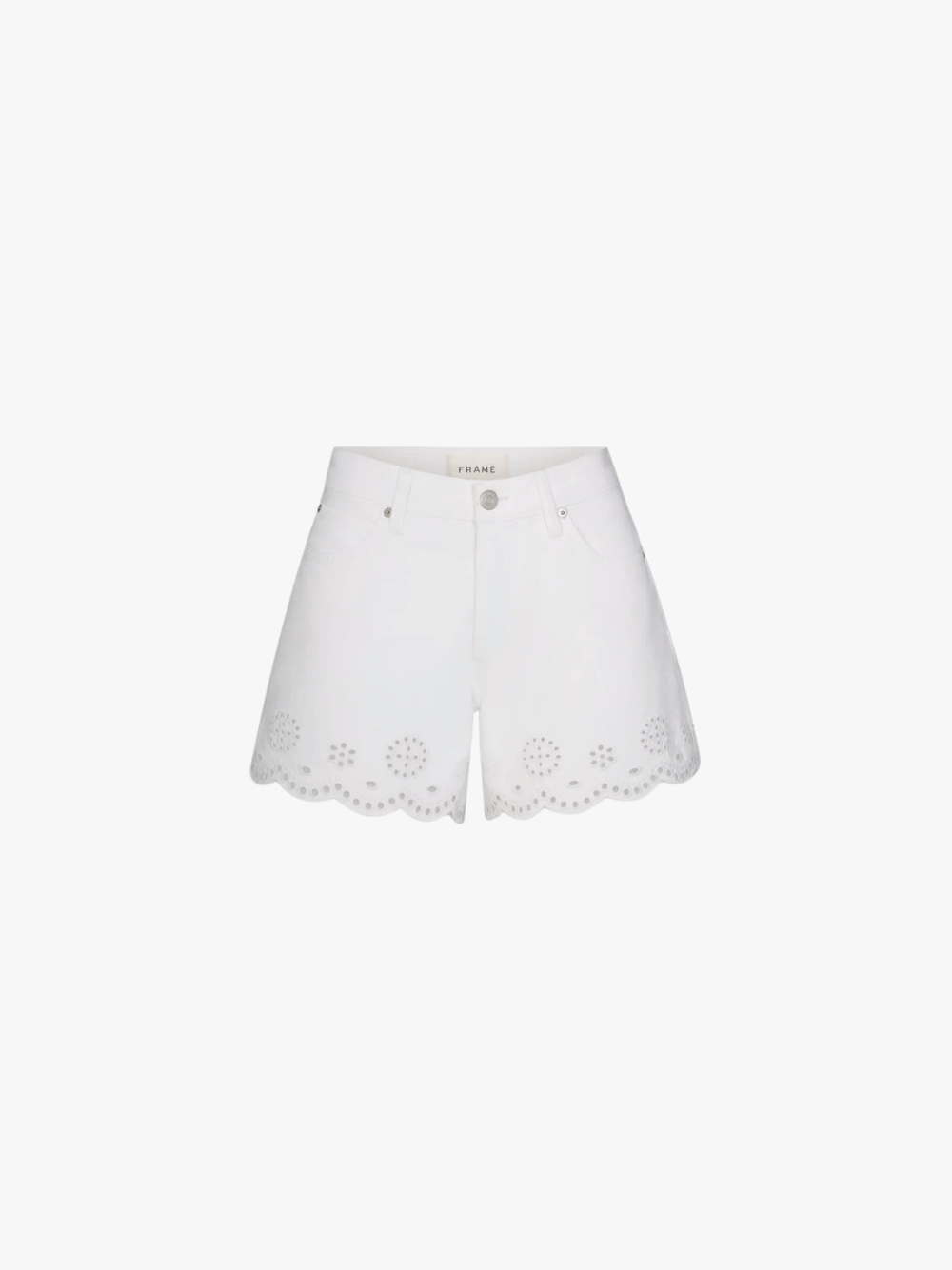 FRAME The Eyelet Hang Short Long Weiß Damenjeansshorts