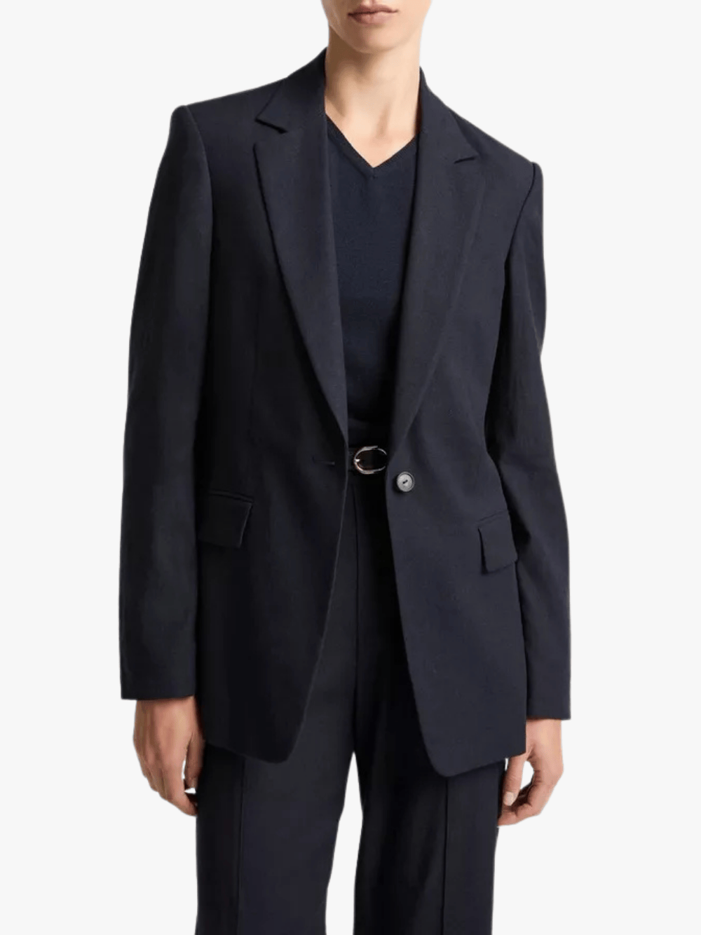 Vince Linen‑Blend Single‑Breasted Blazer Navy Sakko Damen