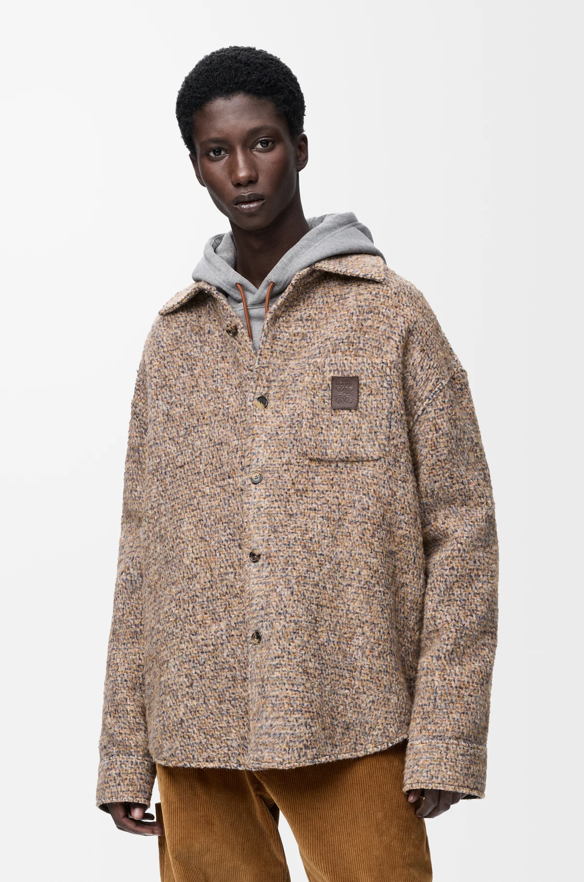 Loewe Overshirt Wolle und Lama‑Mischung Beige/Blau Meliert Herren