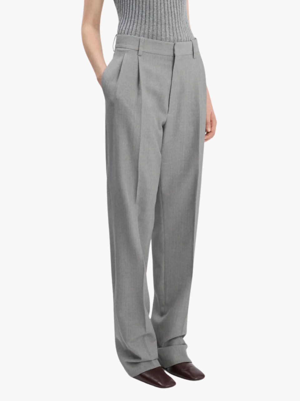 Victoria Beckham Hose mit tiefem Bund und geradem Bein Grau Damen