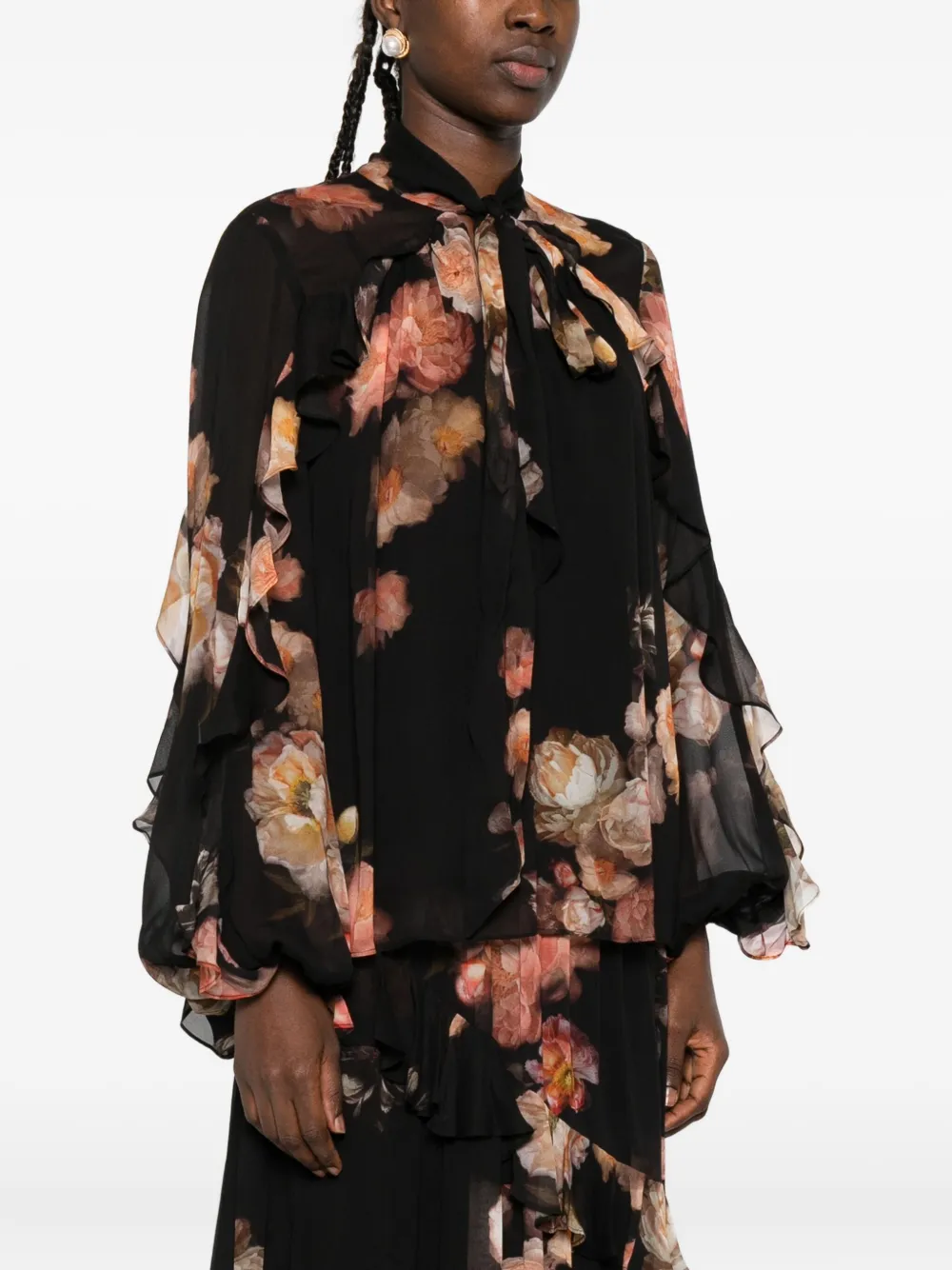 ZIMMERMANN Gerüschte Bluse mit Blumenmuster Schwarz Damen
