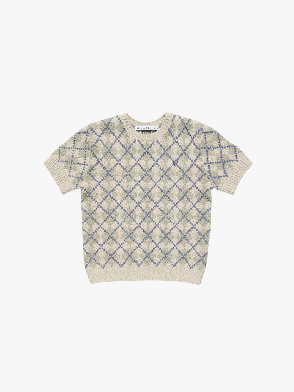 Acne Studios Bouclé Knit Sweater with Diamond Pattern Grey/White Women