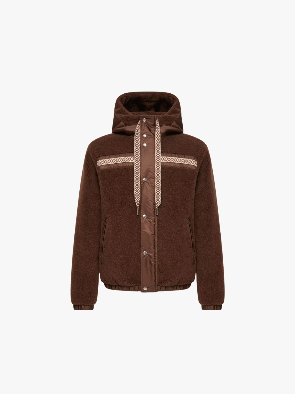 Moncler Kapuzenpullover aus Teddystoff mit geometrischem Besatz Braun Herren
