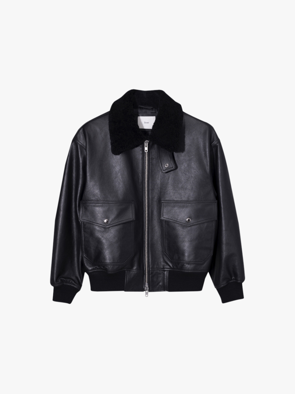 Dunst Lederjacke mit Kragen Schwarz Herren