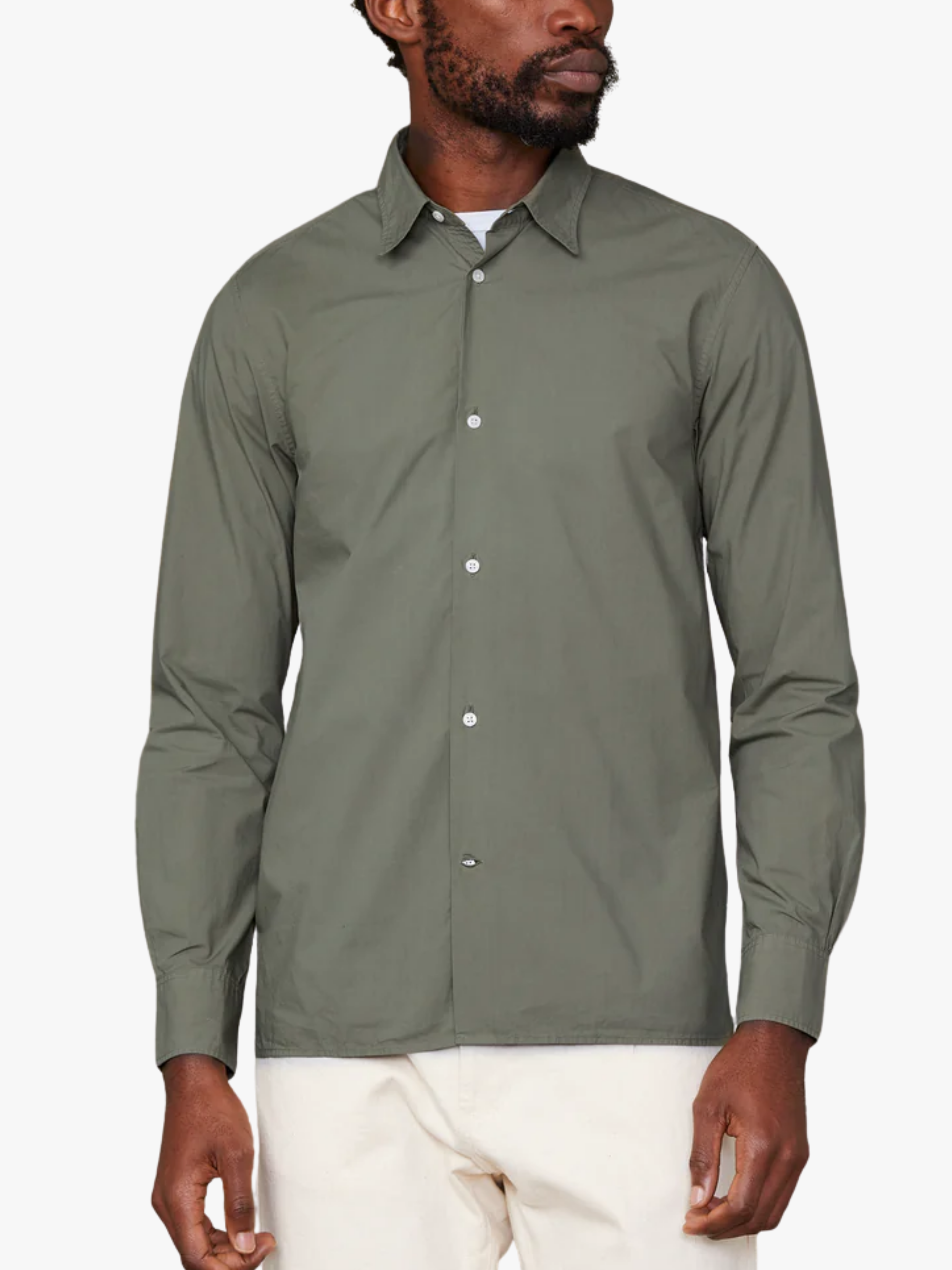 Officine Générale Hemd aus Popeline mit weichem Kragen in Olivgrün Herren