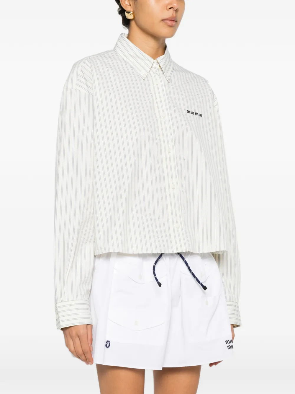 Miu Miu Striped Cotton Shirt in Pastel Yellow for Women