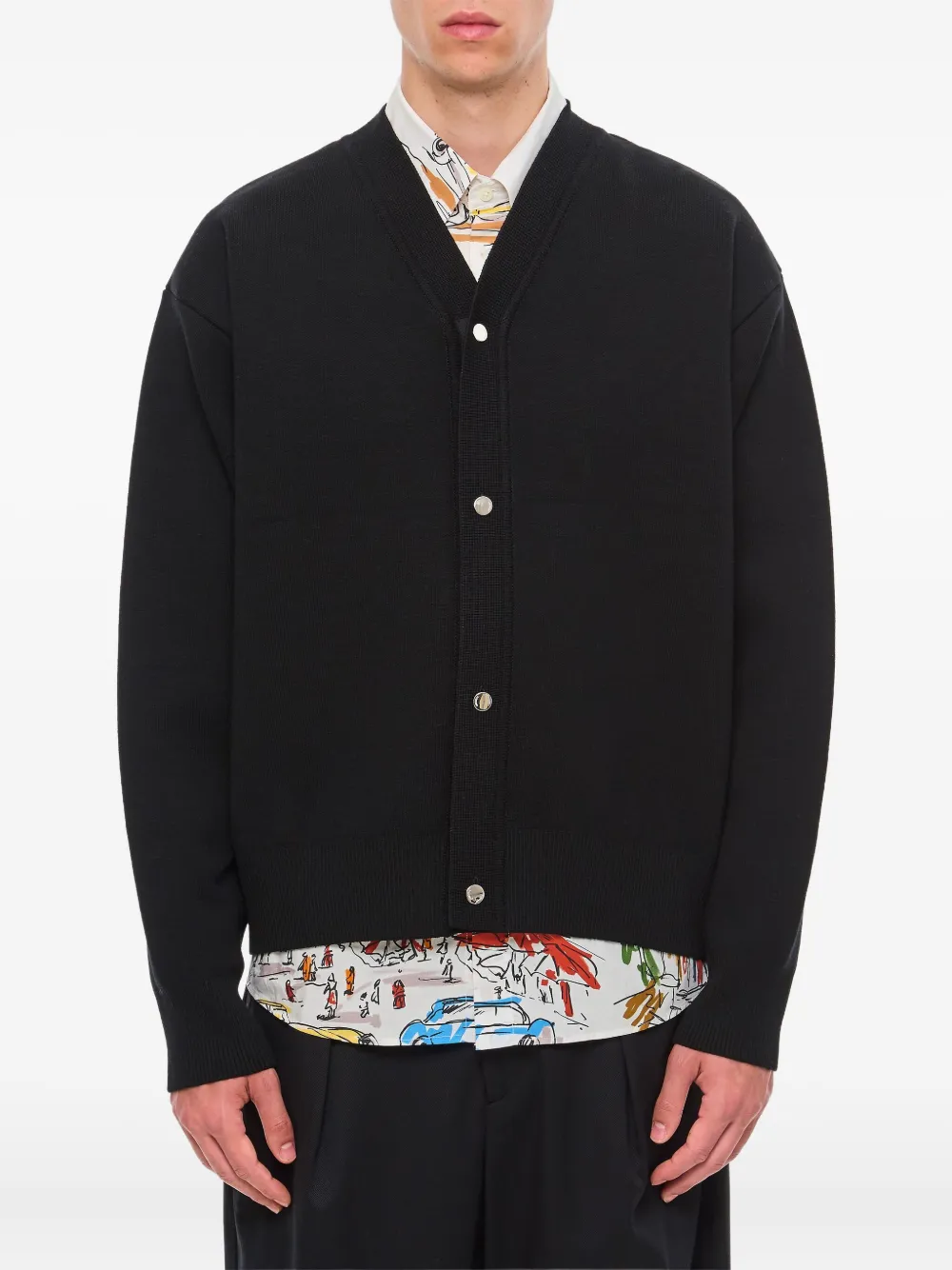 Jacquemus Gerippter Cardigan mit V-Ausschnitt Schwarz Herren