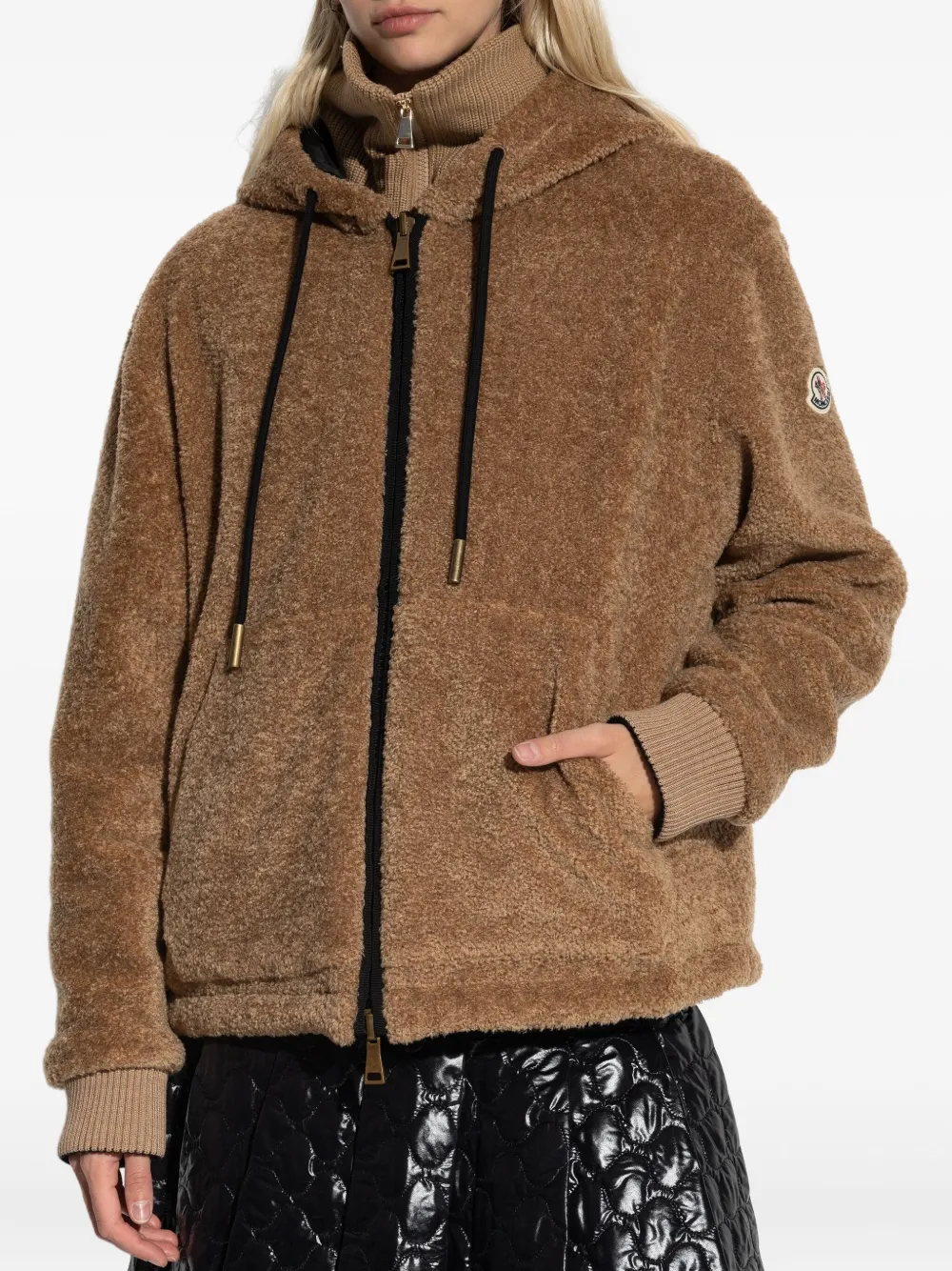 Moncler hooded jacket in teddy fleece, brown, women Moncler hooded jacket in teddy fleece, brown, women