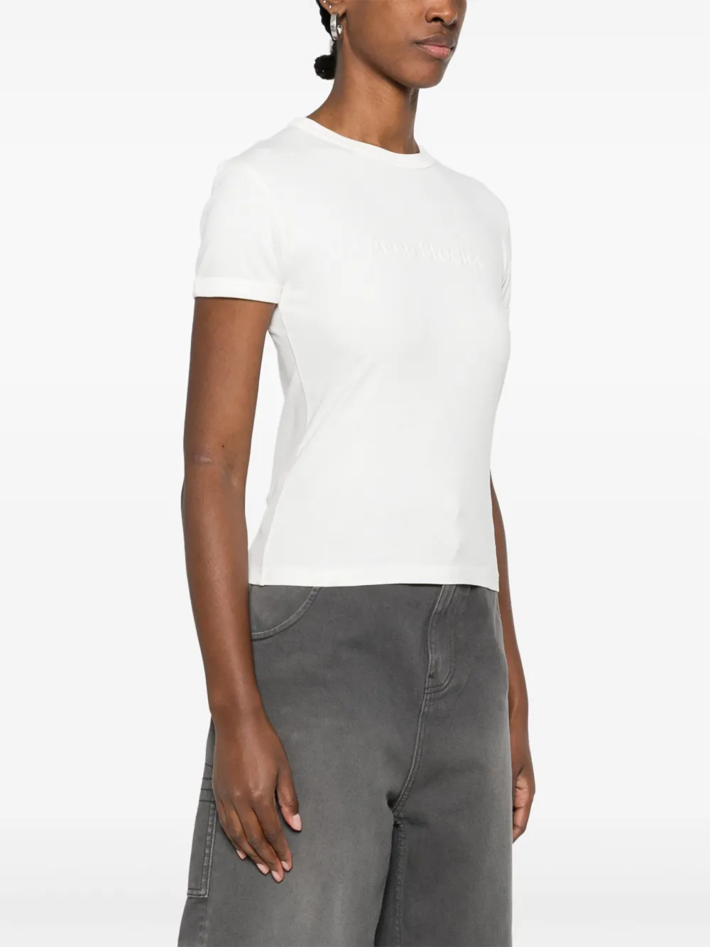 Acne Studios T-Shirt mit geprägtem Logo Weiß Damen