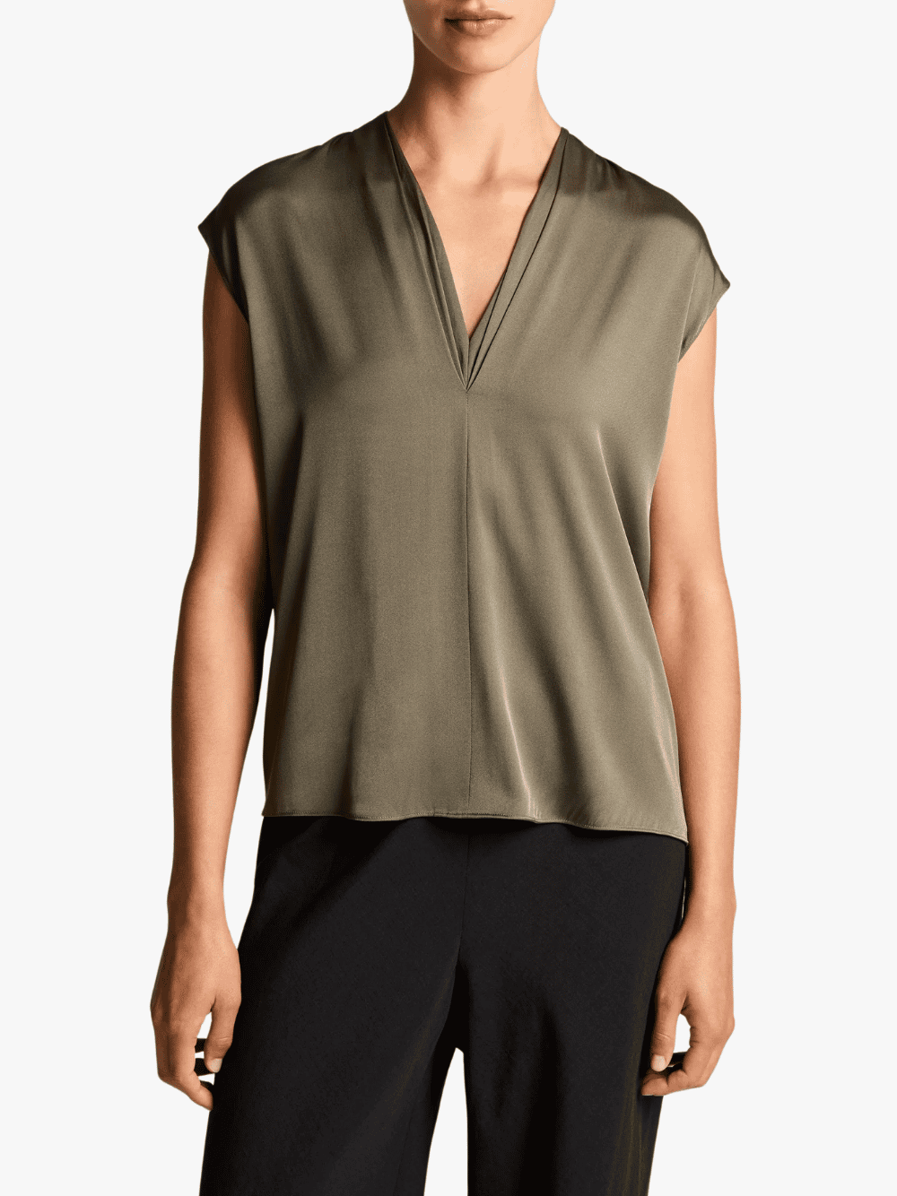 Vince Silk-Blend Double V-Neck Top Pine Grove Damen