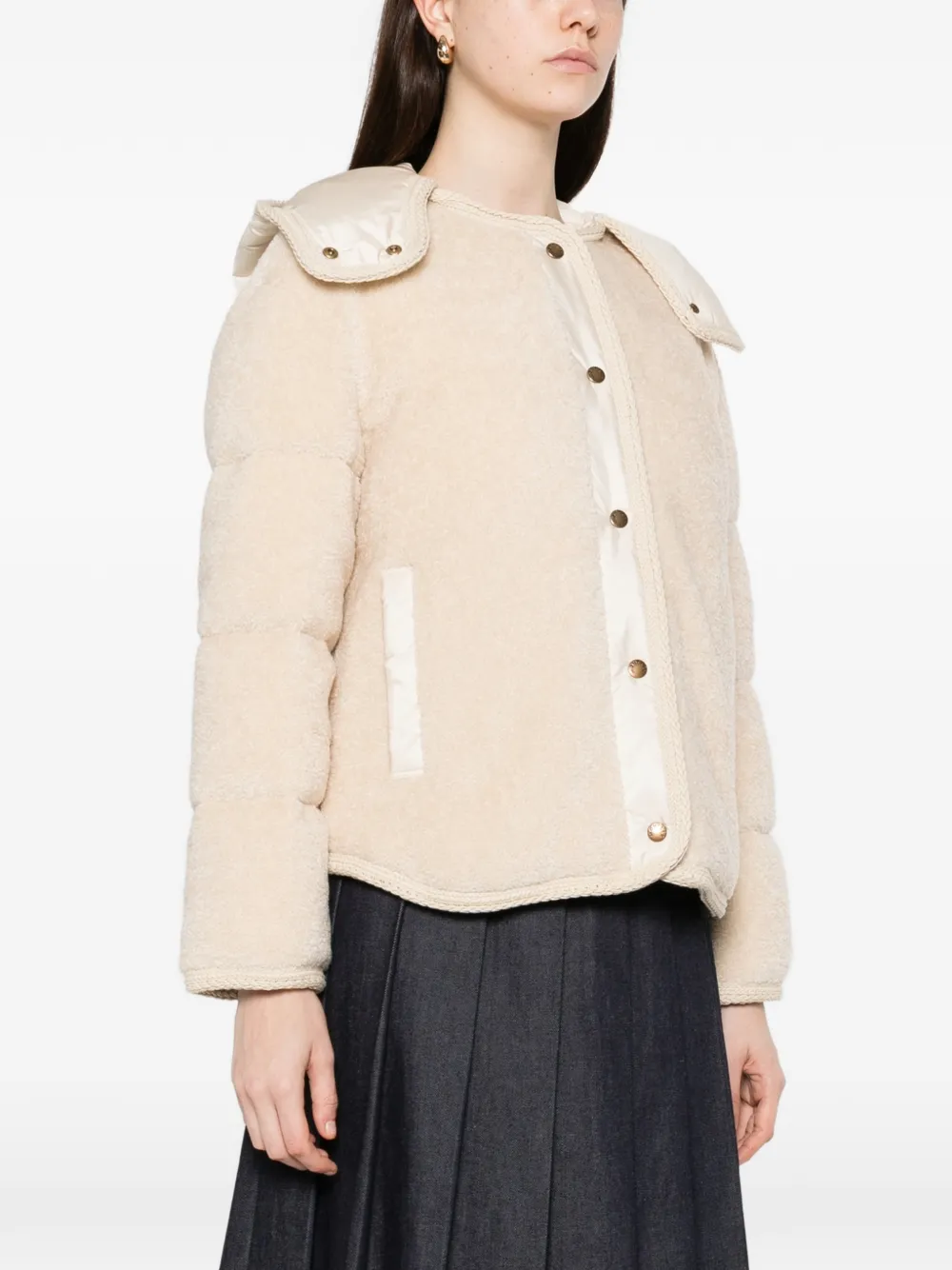 Moncler Button Hooded Parka Cream Women