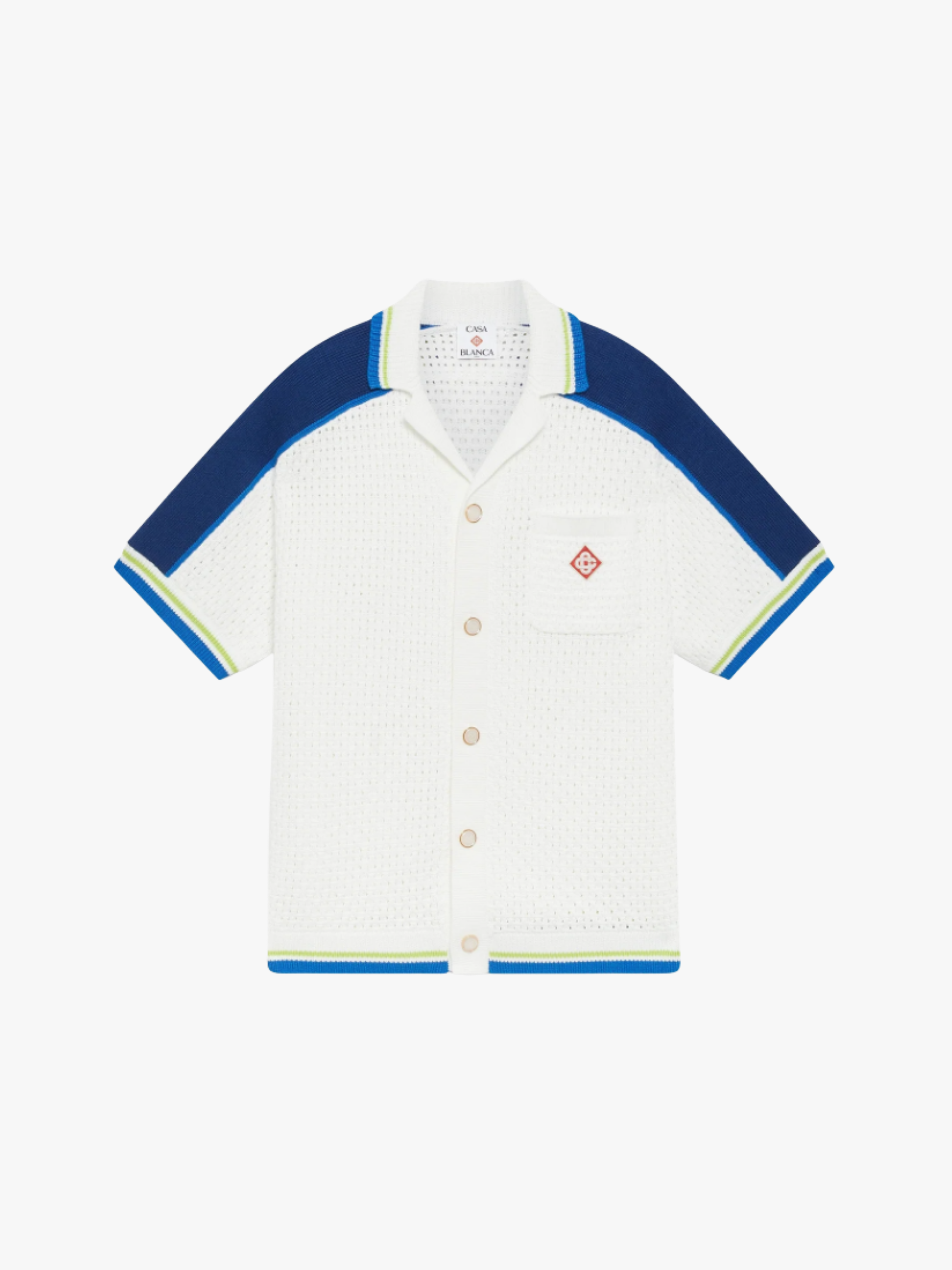 Casablanca Weiß-Blaues Kurzarm-Häkelhemd Herren