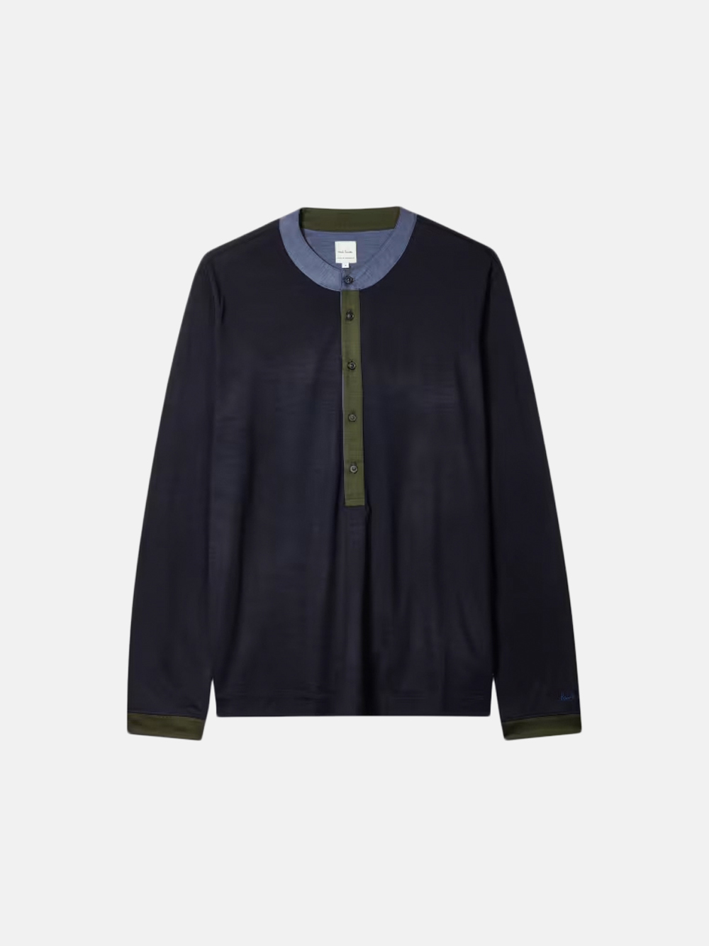 Paul Smith Navy Merino Wool Contrast Collar Henley Top Blue Men's Paul Smith Navy Merino Wool Contrast Collar Henley Top Blue Men's