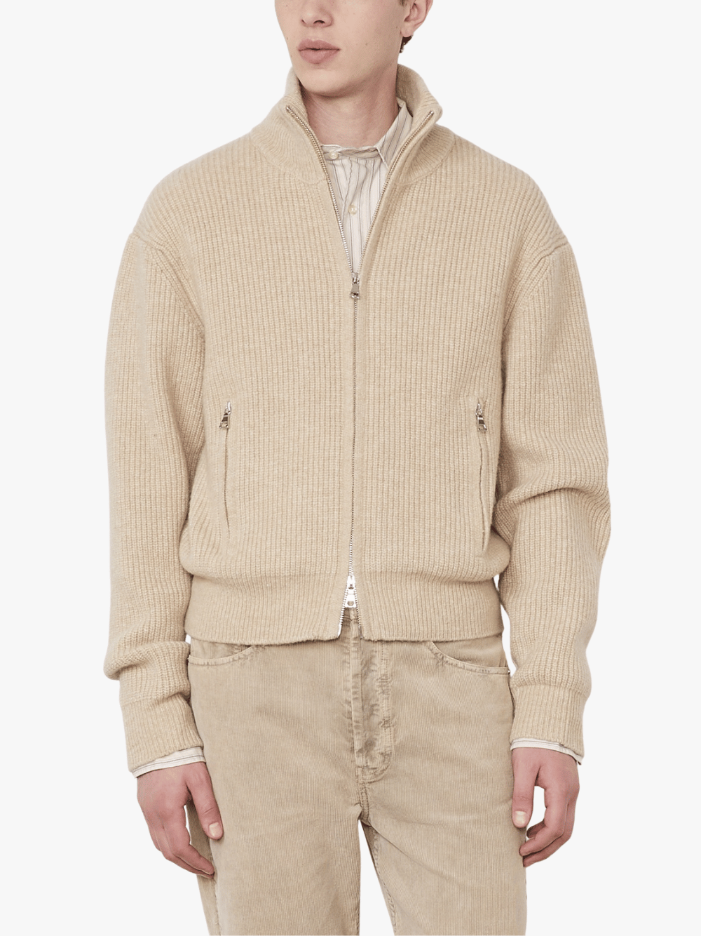Officine Generale Florys Full-Zip Cardigan Beige Men's